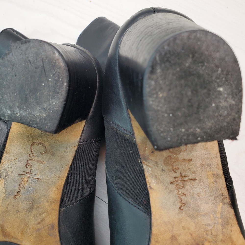 Cole Haan Black Leather Ankle Boots Buckle‎ Elastic Side Block Heel 9.5B - Picture 10 of 16